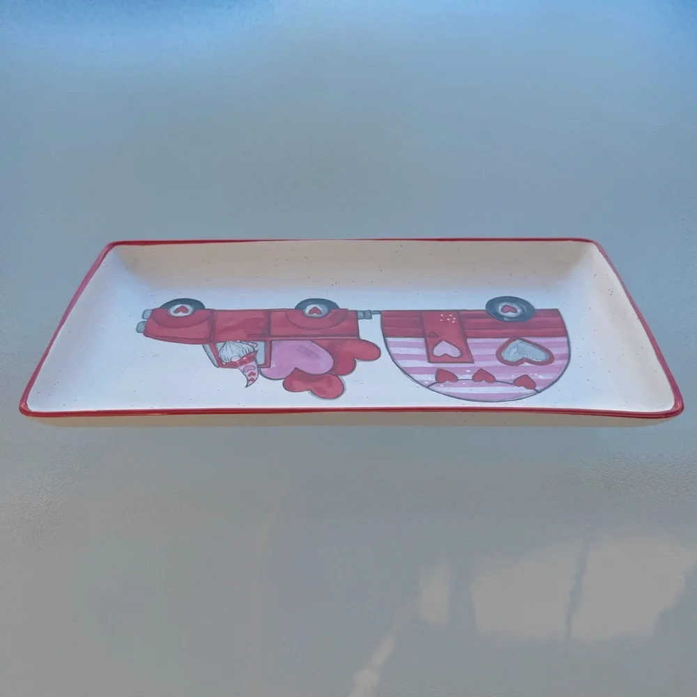 Sheffield Home Valentine Camping Gnome Rectangle Ceramic Serving Tray
